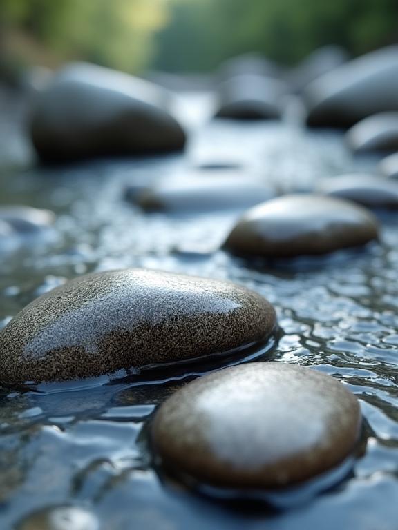 Glatte Steine und sanft fließendes Wasser in einem ruhigen Wellnessbereich